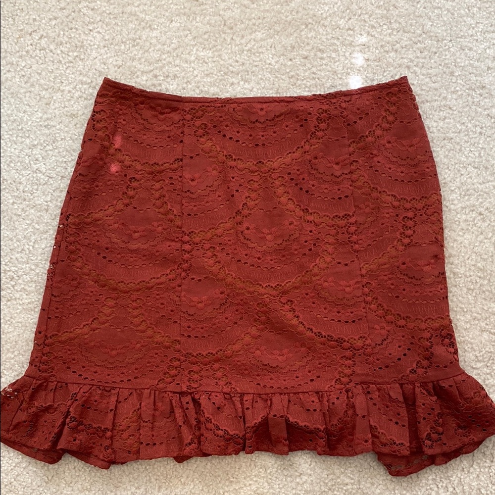 Lulu's Lace Pencil‎ Skirt - Deep Red